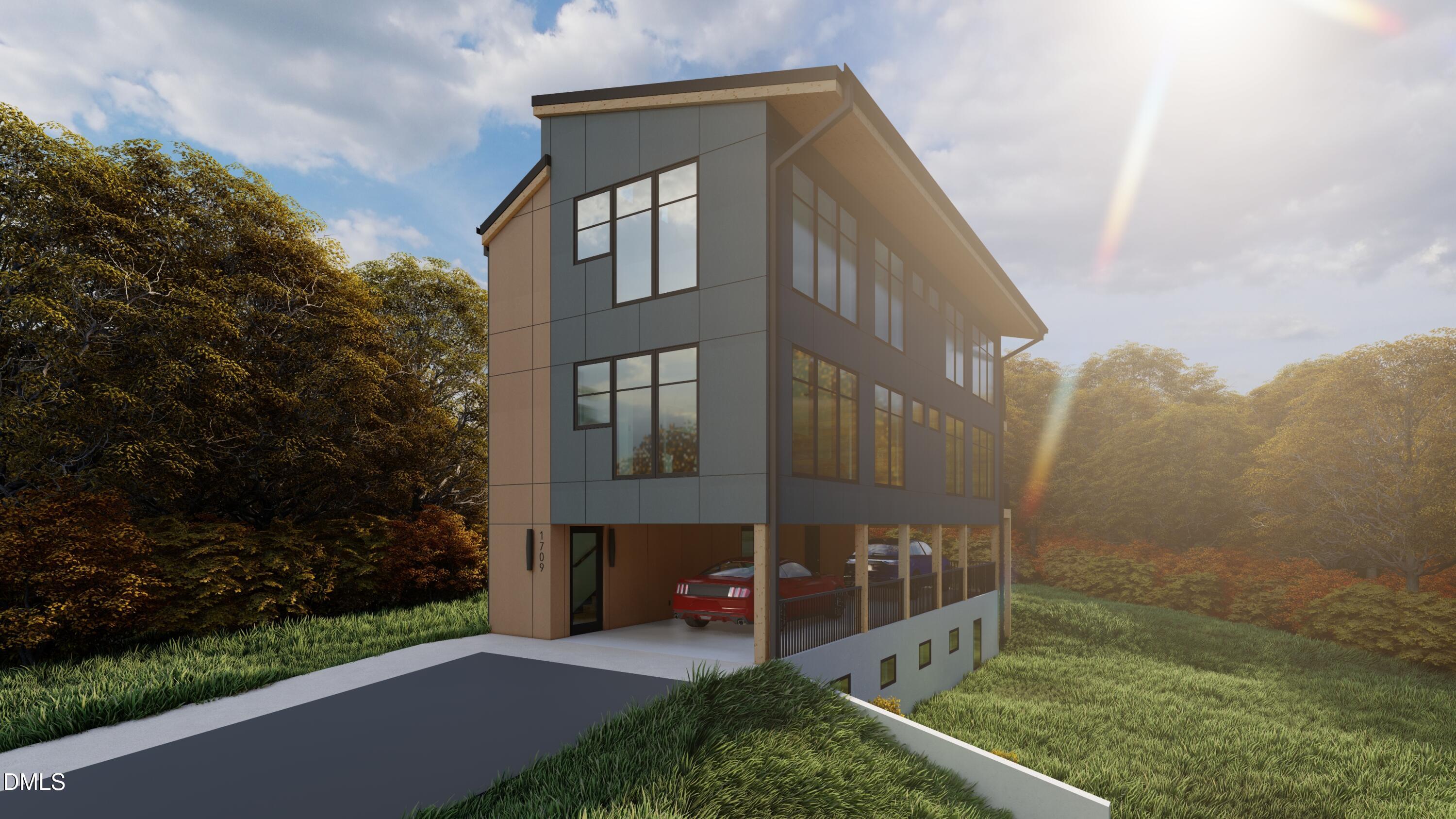 a view of a house with brick walls and a yard