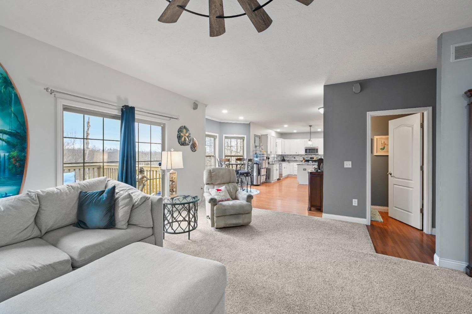Living room, kitchen, and half bath on first floor