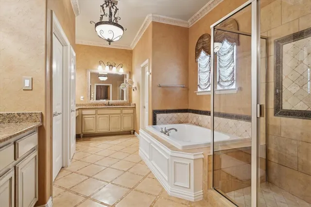 a bathroom with a tub a sink and a shower