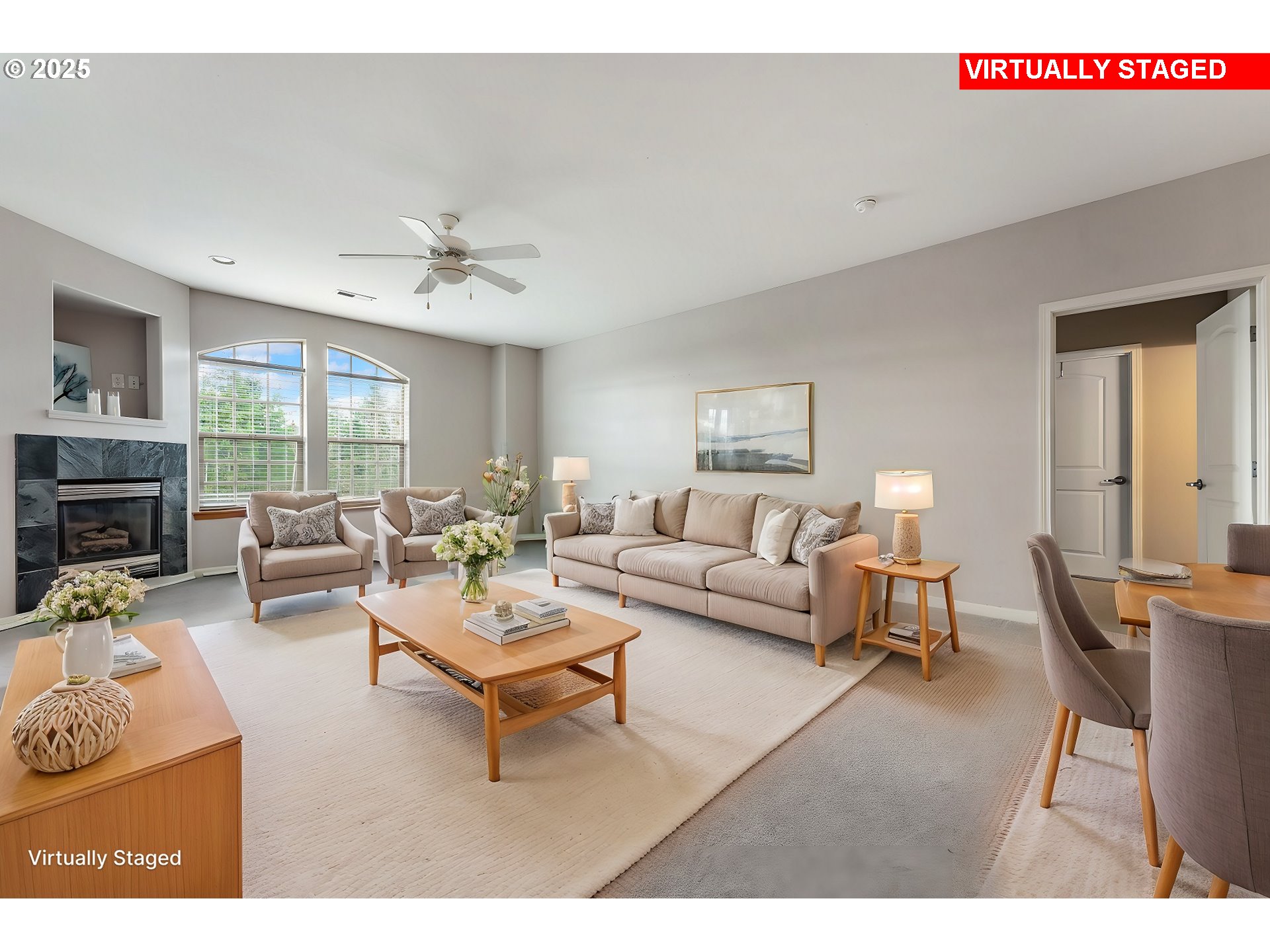 20508 Southwest Roy Rogers Road, Unit 328 Sherwood, OR 97140 - Photo 7 of 48 a living room with furniture a fireplace and a flat screen tv