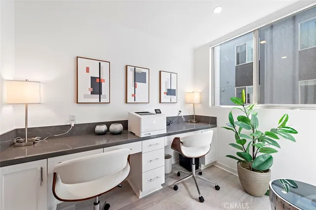 a dining room with furniture