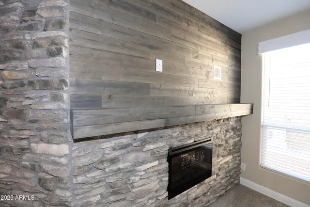 a fireplace with window