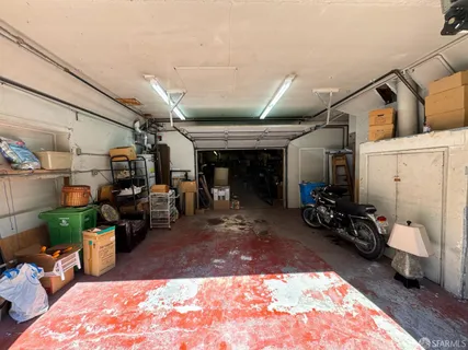 a view of a garage with many windows