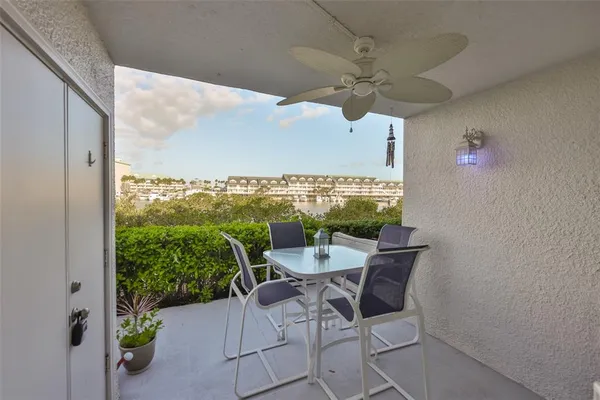 a view of a patio in backyard
