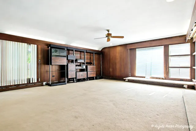 a big room with windows