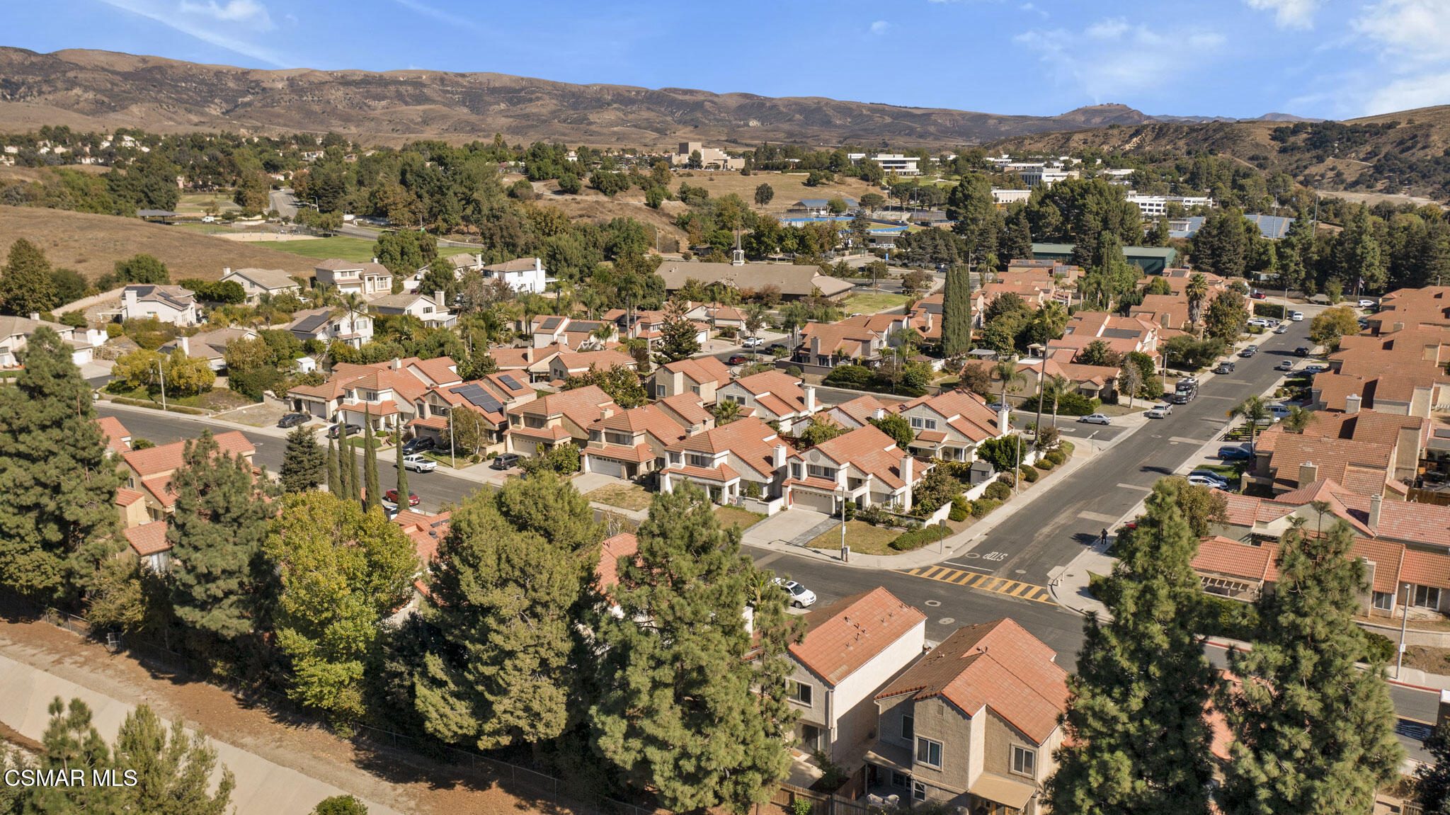 6635 Pecan Avenue Moorpark, CA 93021 - Photo 52 of 54 an aerial view of residential houses with outdoor space and trees