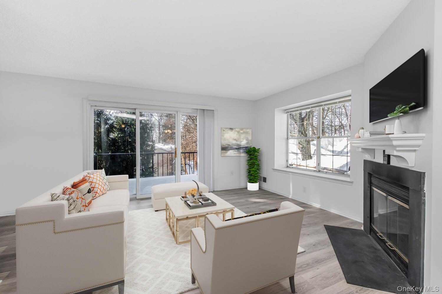 31 Winchester Avenue Peekskill, NY 10566 - Photo 8 of 33 a living room with furniture a flat screen tv and a fireplace