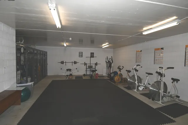 a view of a room with gym equipment