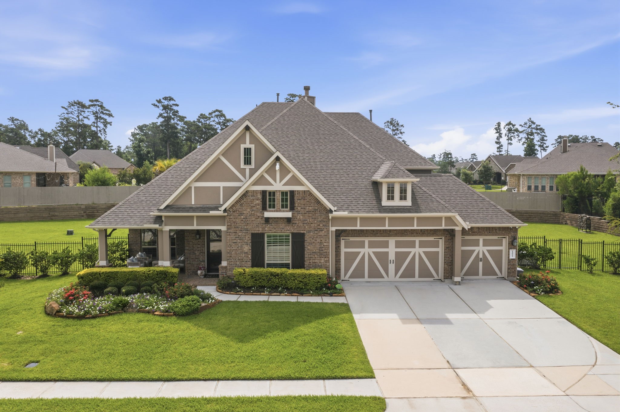 Experience refined luxury in this exceptional home, gracefully positioned on a huge premium lot spanning approximately 0.66 acres. Thoughtfully designed with elevated craftsmanship throughout, the home showcases soaring ceilings, arched entryways, double crown moldings, and plantation shutters (2024) throughout.  Upstairs, a generous game room and dedicated media room create the perfect setting for effortless entertaining.