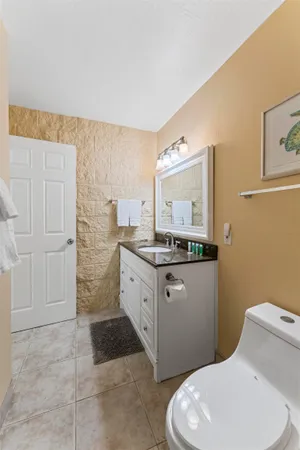 a bathroom with a toilet a sink and mirror