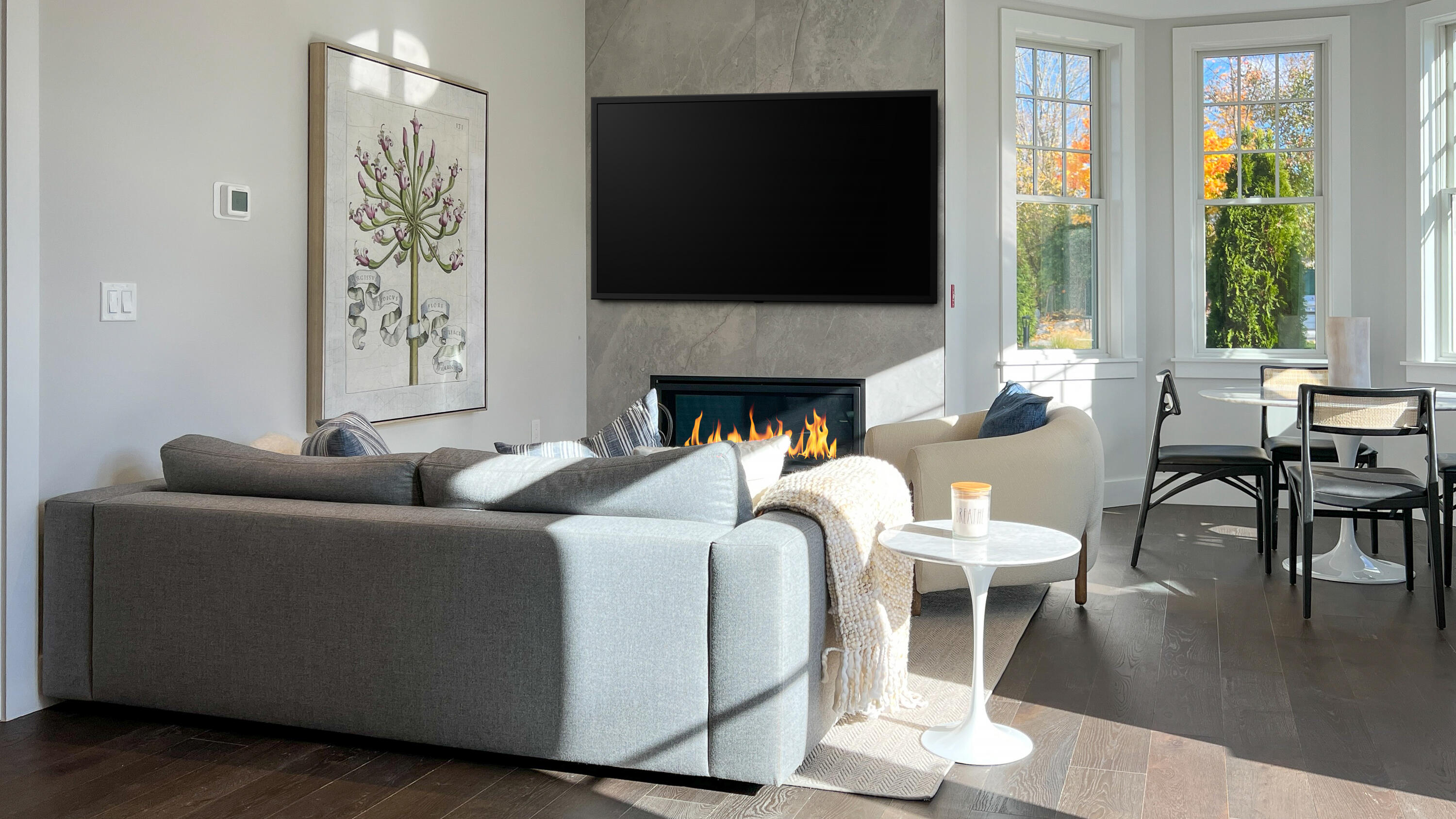 180 Park Street, Unit 204 New Canaan, CT 06840 - Photo 10 of 31 a living room with furniture a flat screen tv and a fireplace