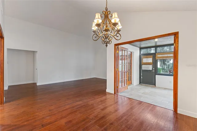 a view of a chandelier in a room