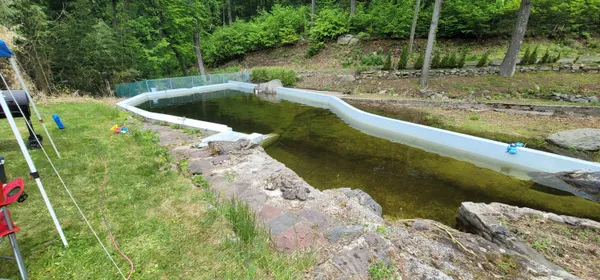 a view of a lake from a yard