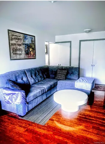 a living room with furniture and a rug