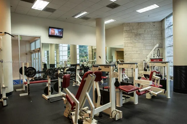 a view of a room with gym equipment