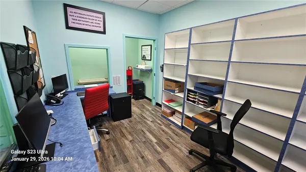 a workspace with furniture