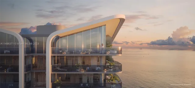 a view of swimming pool with outdoor seating and palm trees