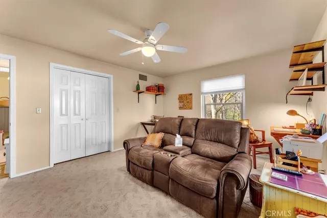 a view of city and green space