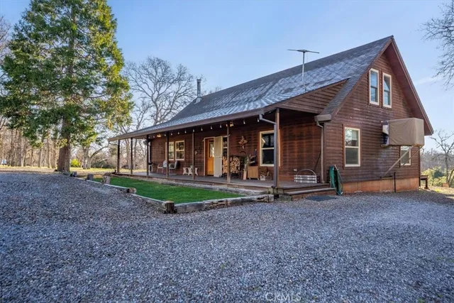 a view of a park with large trees