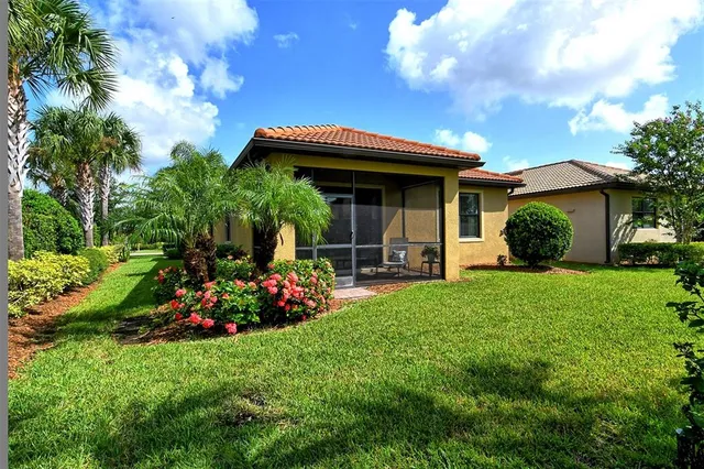 a view of a garden with a tree