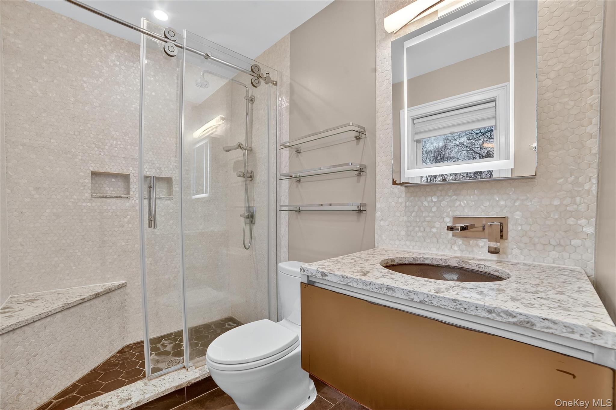 7 Richard Road Mahopac, NY 10541 - Photo 14 of 29 a bathroom with a granite countertop sink toilet and shower