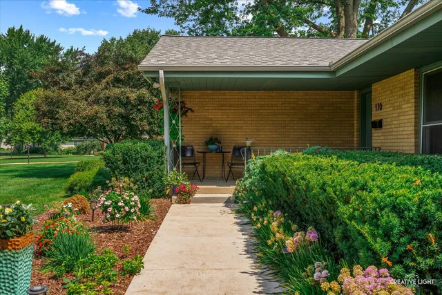 a view of a house with a yard and hanging chair