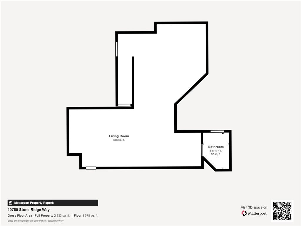 10765 Stone Ridge Way Harrison, OH 45030 - Photo 66 of 68 A clear floor plan layout details the living room and bathroom dimensions.