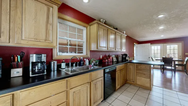 a kitchen with lots of counter top space