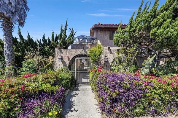 a view of a garden with flowers