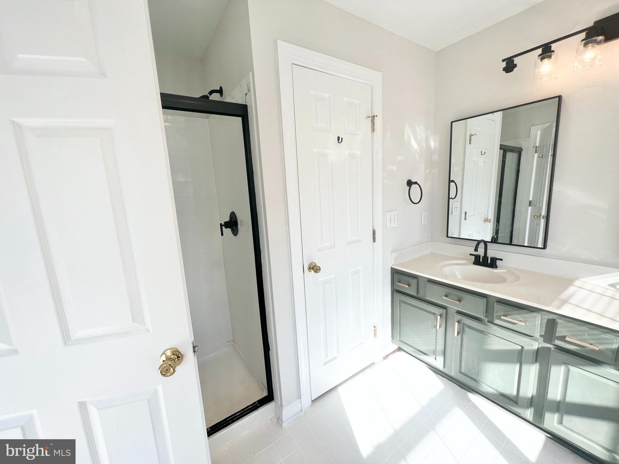 13548 Davinci Lane, Unit 46 Herndon, VA 20171 - Photo 18 of 28 a bathroom with a double vanity sink a mirror a vanity and a shower