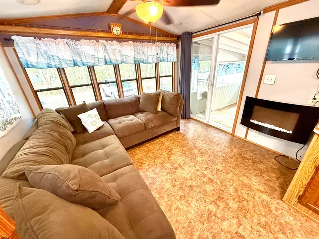 a living room with a large window