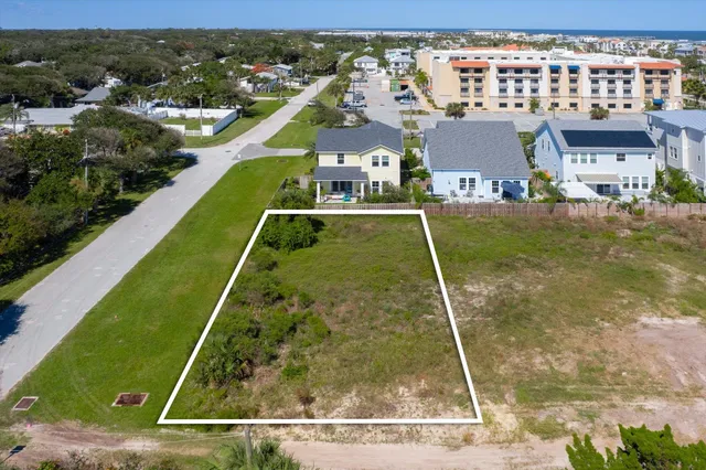 an aerial view of a pool