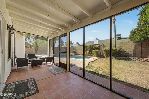a living room with a large window