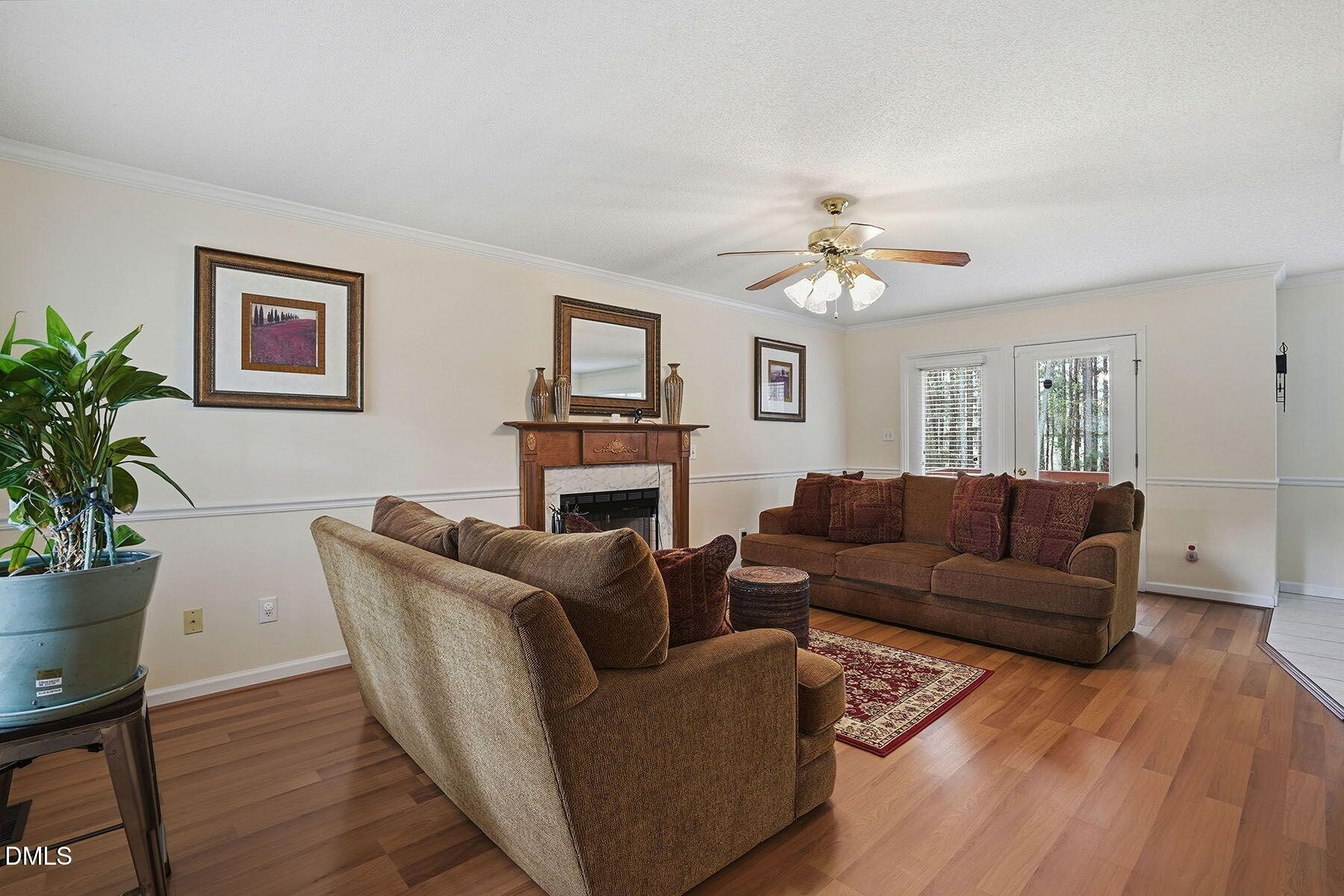 317 Atkinson Farm Circle Garner, NC 27529 - Photo 5 of 29 a living room with furniture a fireplace and a potted plant