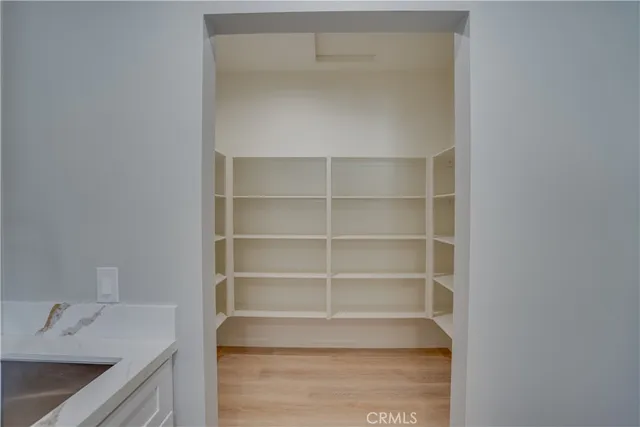 a view of walk in closet with empty racks