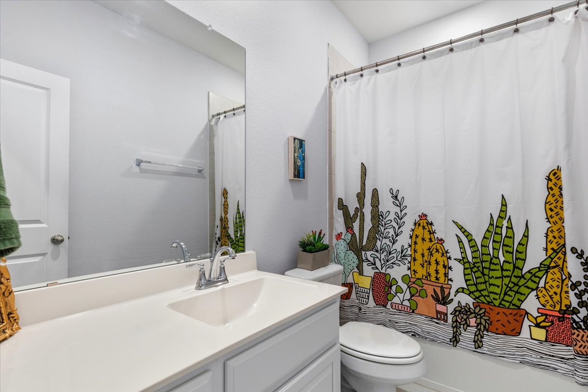 1029 Wild Pecan Loop Buda, TX 78610 - Photo 23 of 37 a bathroom with a sink a toilet and shower curtain