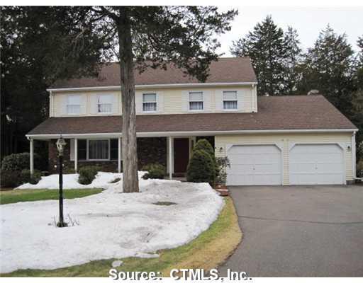 43 Dennison Ridge Wethersfield, CT 06109 - Photo 1 of 1 Exterior Front. Curved driveway with beautiful landscaping