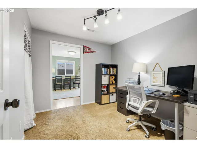 a workspace with a bookshelf