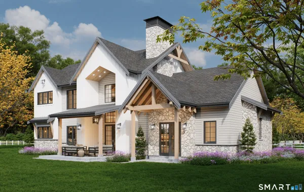 a front view of house with yard and green space