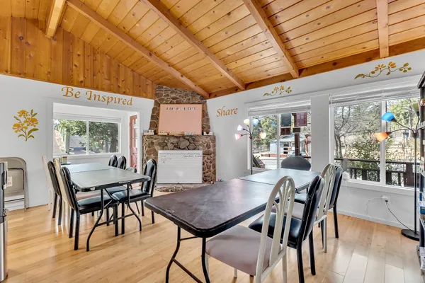 a table and chairs in a room