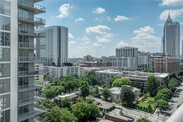 a view of a city with tall buildings