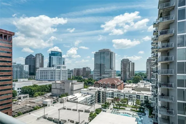 a view of a city with tall buildings