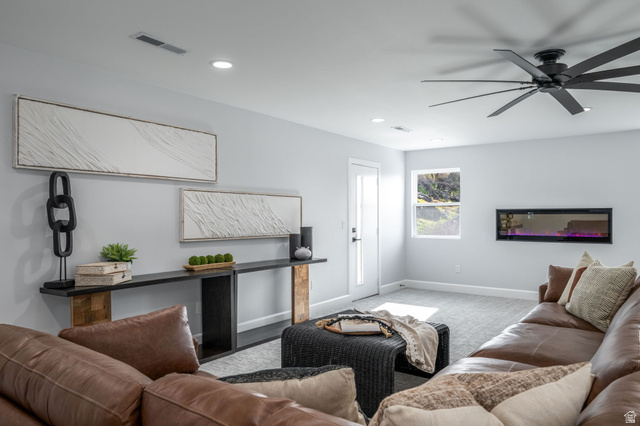 476 Spring Drive Toquerville, UT 84774 - Photo 32 of 95 Carpeted living area with ceiling fan and recessed lighting