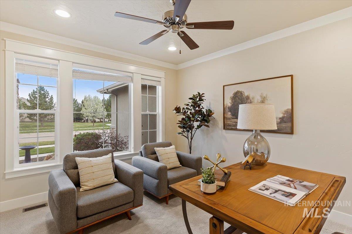 1366 North Waterbrook Way Star, ID 83669 - Photo 7 of 30 Office with carpet, ornamental molding, and ceiling fan