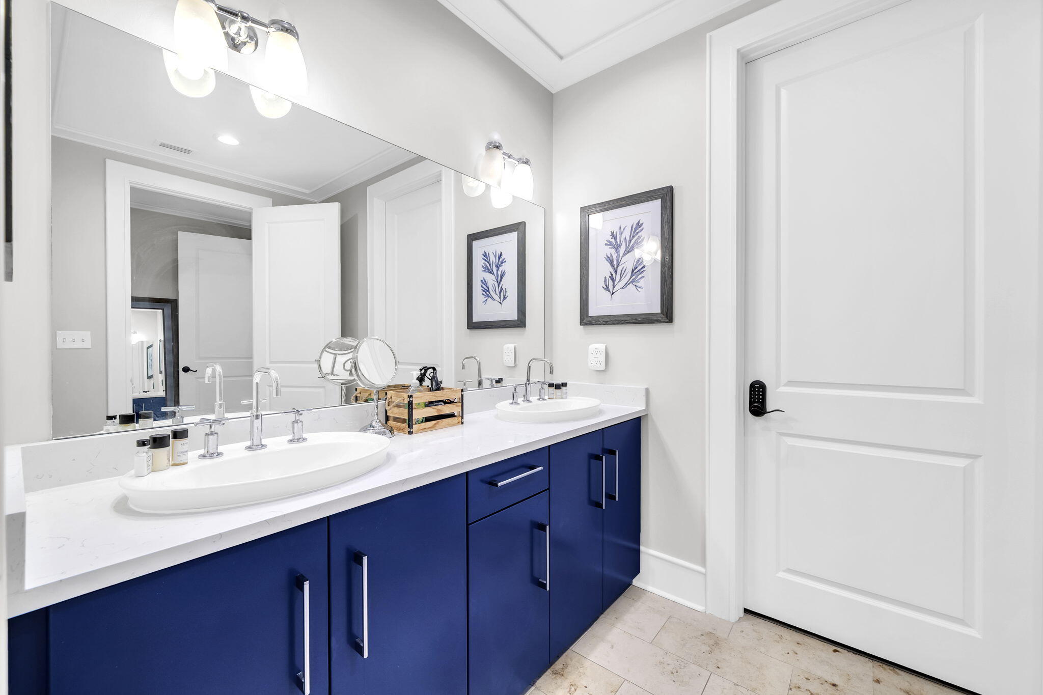 82 South Barrett Square, Unit 3E Inlet Beach, FL 32461 - Photo 24 of 56 a bathroom with a double vanity sink and a mirror