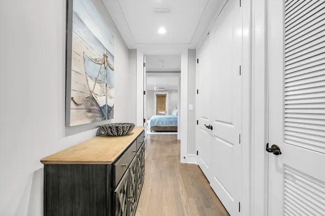 a view of a balcony with lots of windows