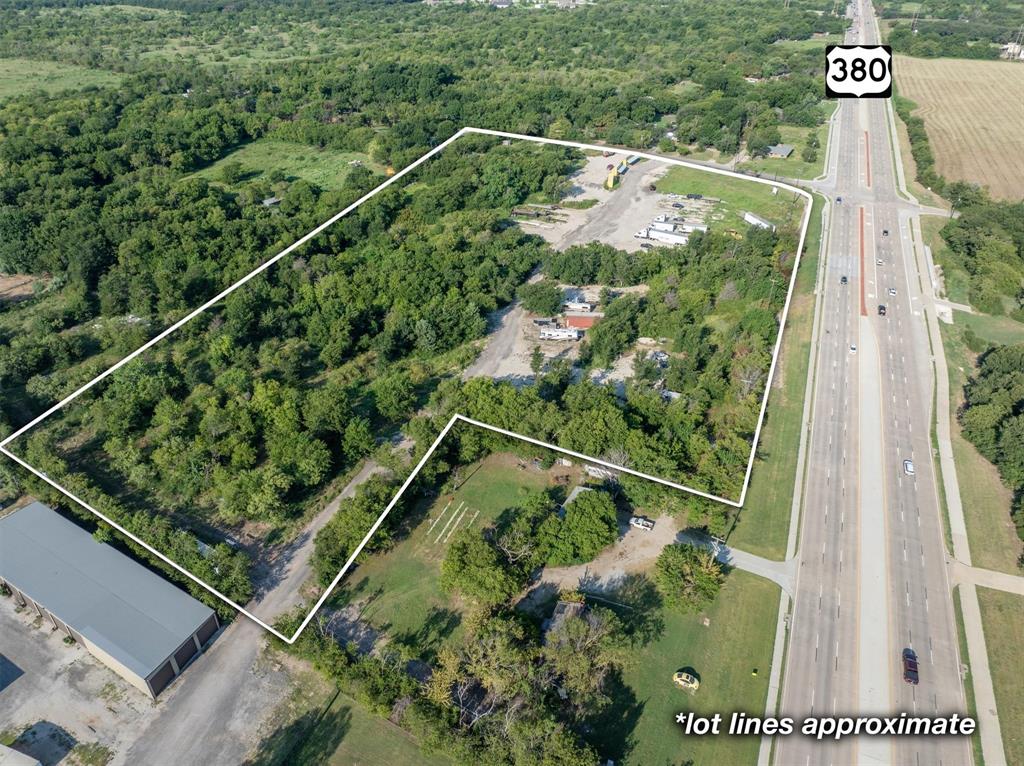 0 Us 380 & Trinity Road Denton, TX 76208 - Photo 9 of 29 Aerial view of property and surrounding area with property boundaries highlighted and a major roadway