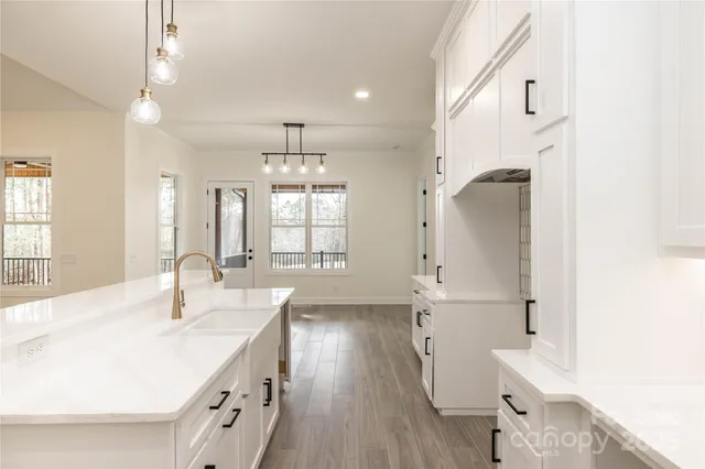 a bathroom with a double vanity sink a mirror and shower