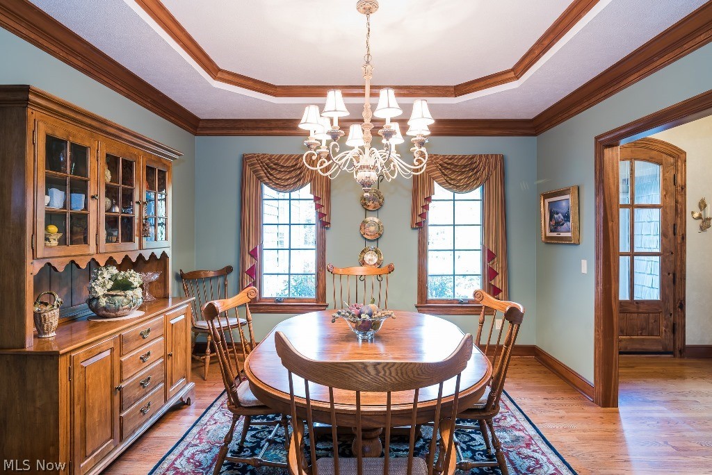 16277 Snyder Road Chagrin Falls, OH 44022 - Photo 5 of 35 Formal dining room with tray ceiling and wood flooring