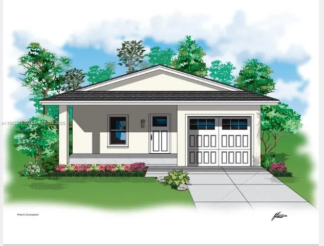 a front view of a house with a garden and porch